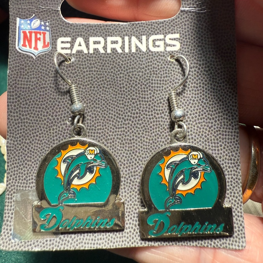 NFL Dolphins‎ Teal and Orange Logo Earrings